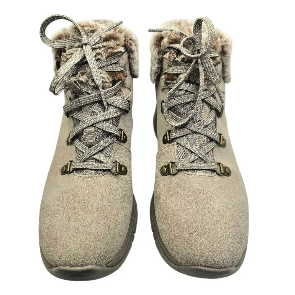 Skechers Taupe Trego Falls Finest Suede Waterproof Faux Fur Snow Winter Boots